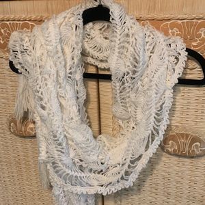 XL White Crocheted Scarf, Shawl, Wrap